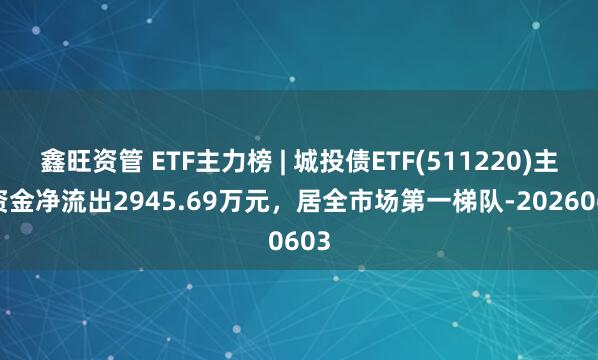 鑫旺资管 ETF主力榜 | 城投债ETF(511220)主力资金净流出2945.69万元，居全市场第一梯队-20260603