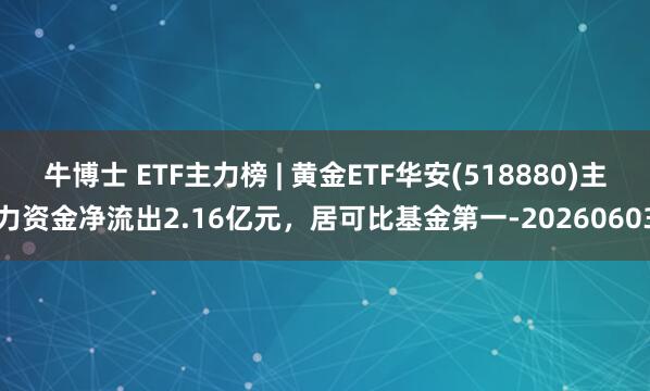 牛博士 ETF主力榜 | 黄金ETF华安(518880)主力资金净流出2.16亿元，居可比基金第一-20260603